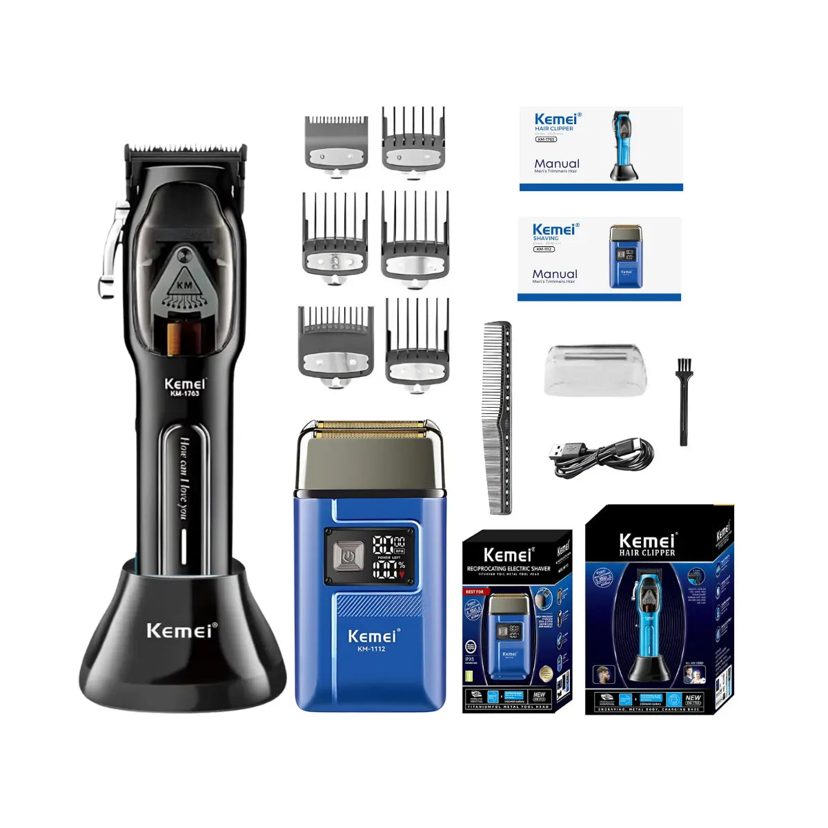 Kit Profissional Máquina de Corte Km-1763 + Shaver Km-1112 | Kemei ®