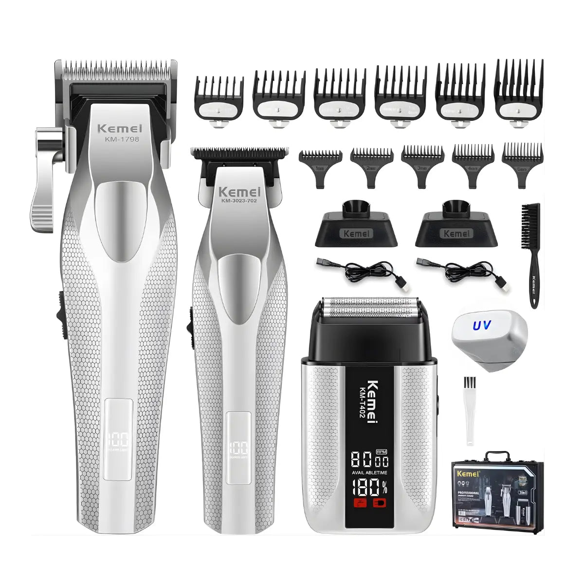 Kit Máquina de Corte Km-1798 + Acabamento Km-3023-702 + Shaver Km-T402 | Kemei ®