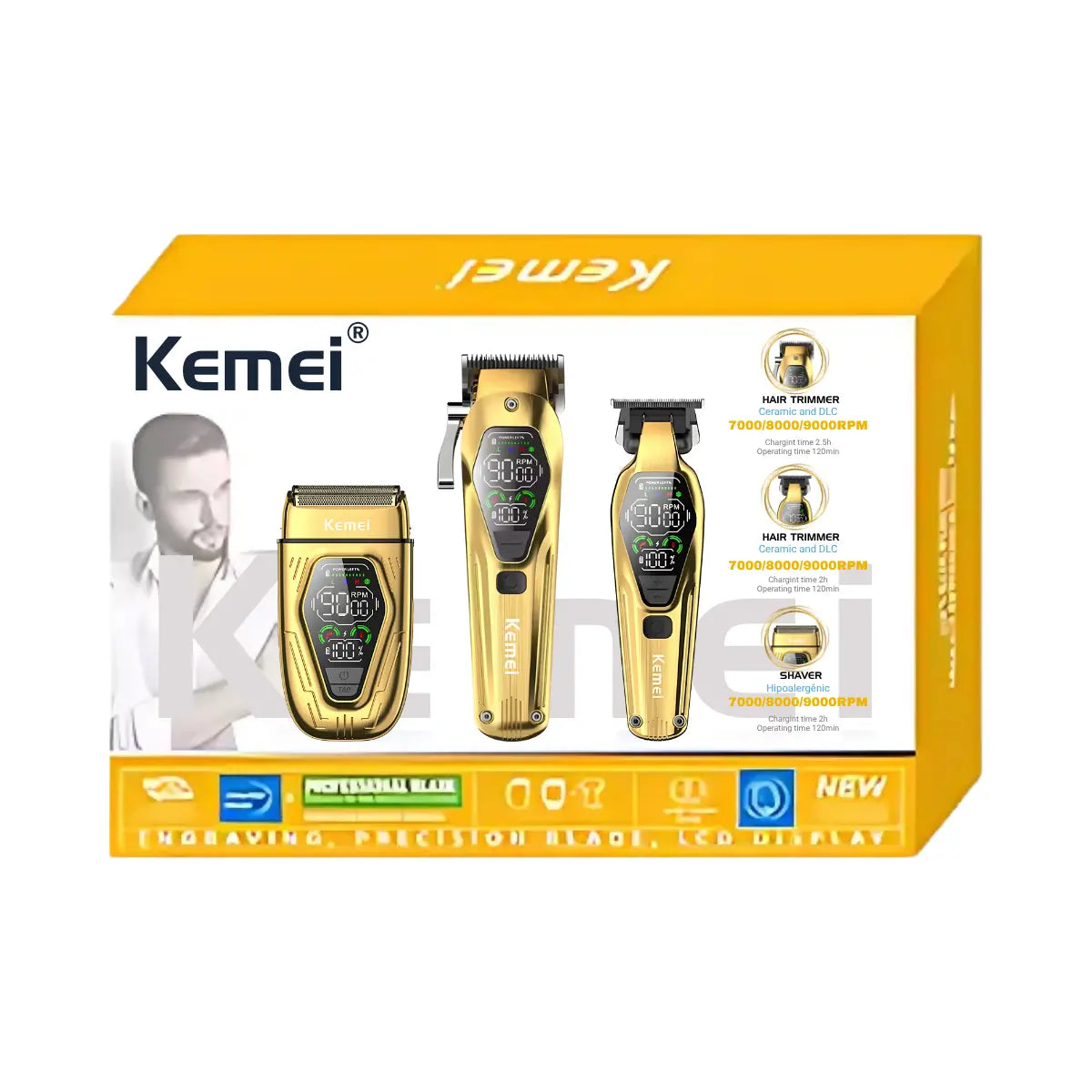 Kit Profissional Máquina de Corte + Acabamento + Shaver Km-8551 | Kemei ®