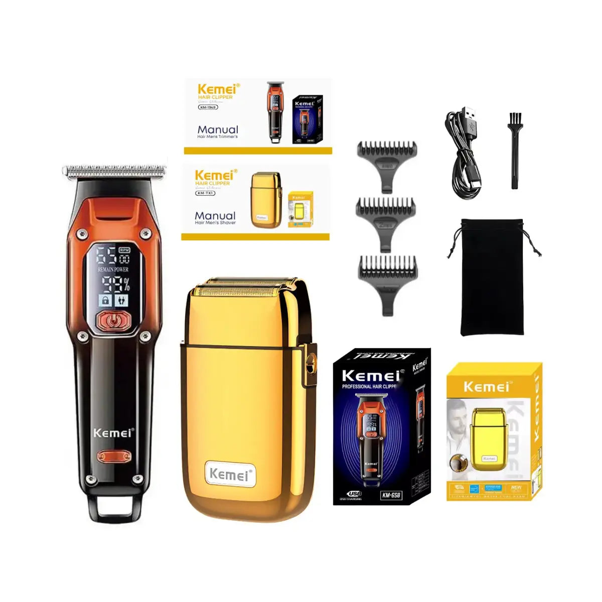 Kit Profissional Máquina de Acabamento Km-658 + Shaver Km-TX1 | Kemei ®
