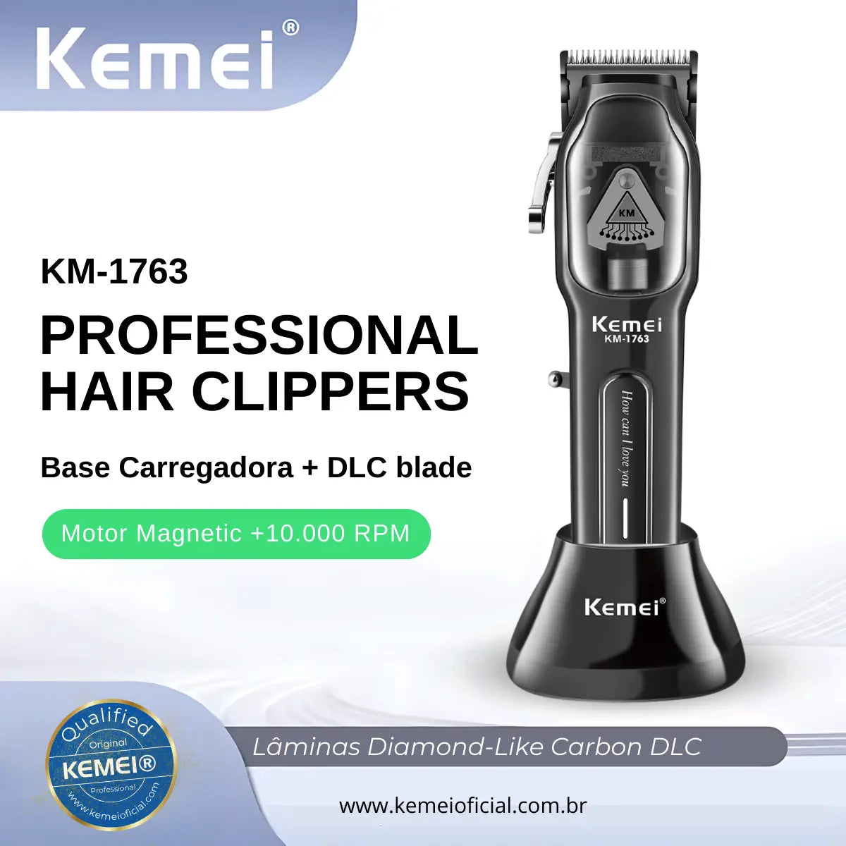 Máquina de Corte Motor Magnético 10w +Base carregadora Km-1763 | Kemei ®