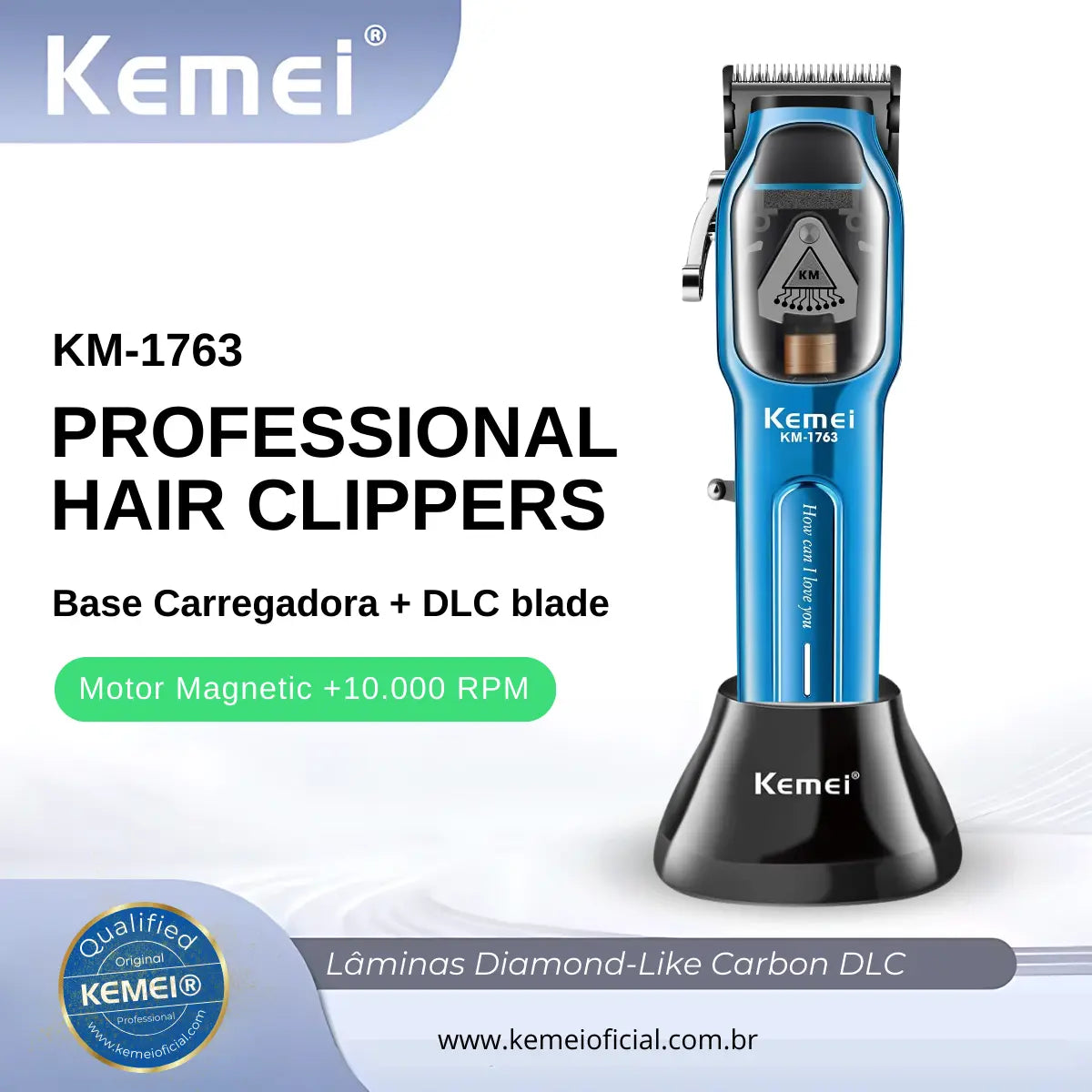 Máquina de Corte Motor Magnético 10w +Base carregadora Km-1763 | Kemei ®