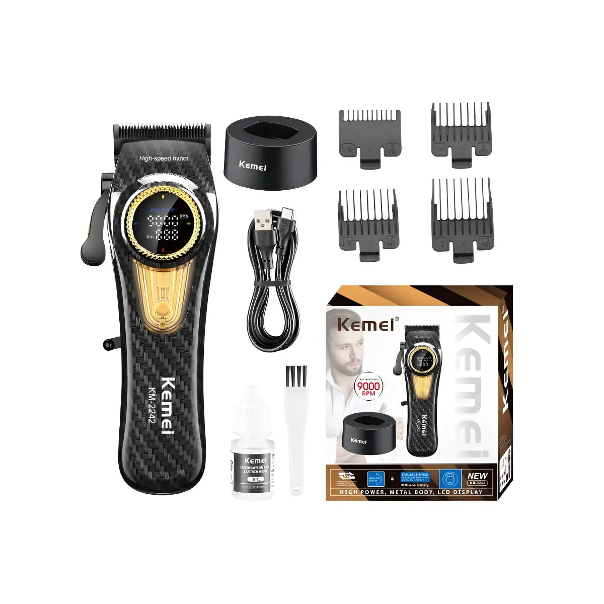 Kit Pro Máquina de Corte Km-2242 + Acabamento Km-1677 + Shaver Km-TX10  | Kemei ®