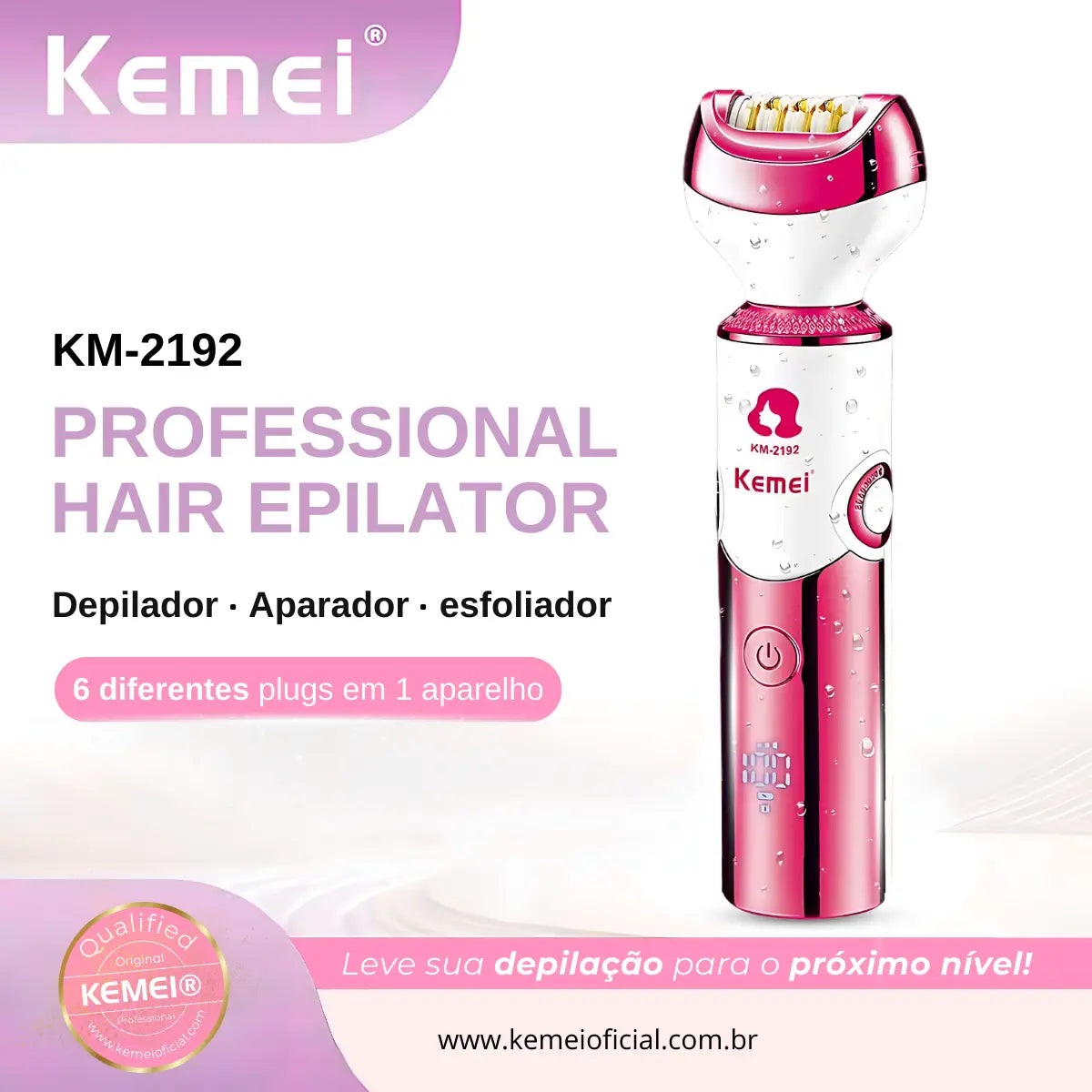 Depilador Feminino 6 em 1 Alta Velocidade com ajuste até 80° km-2192 | Kemei ®