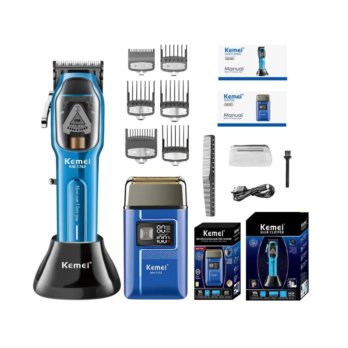 Kit Profissional Máquina de Corte Km-1763 + Shaver Km-1112 | Kemei ®