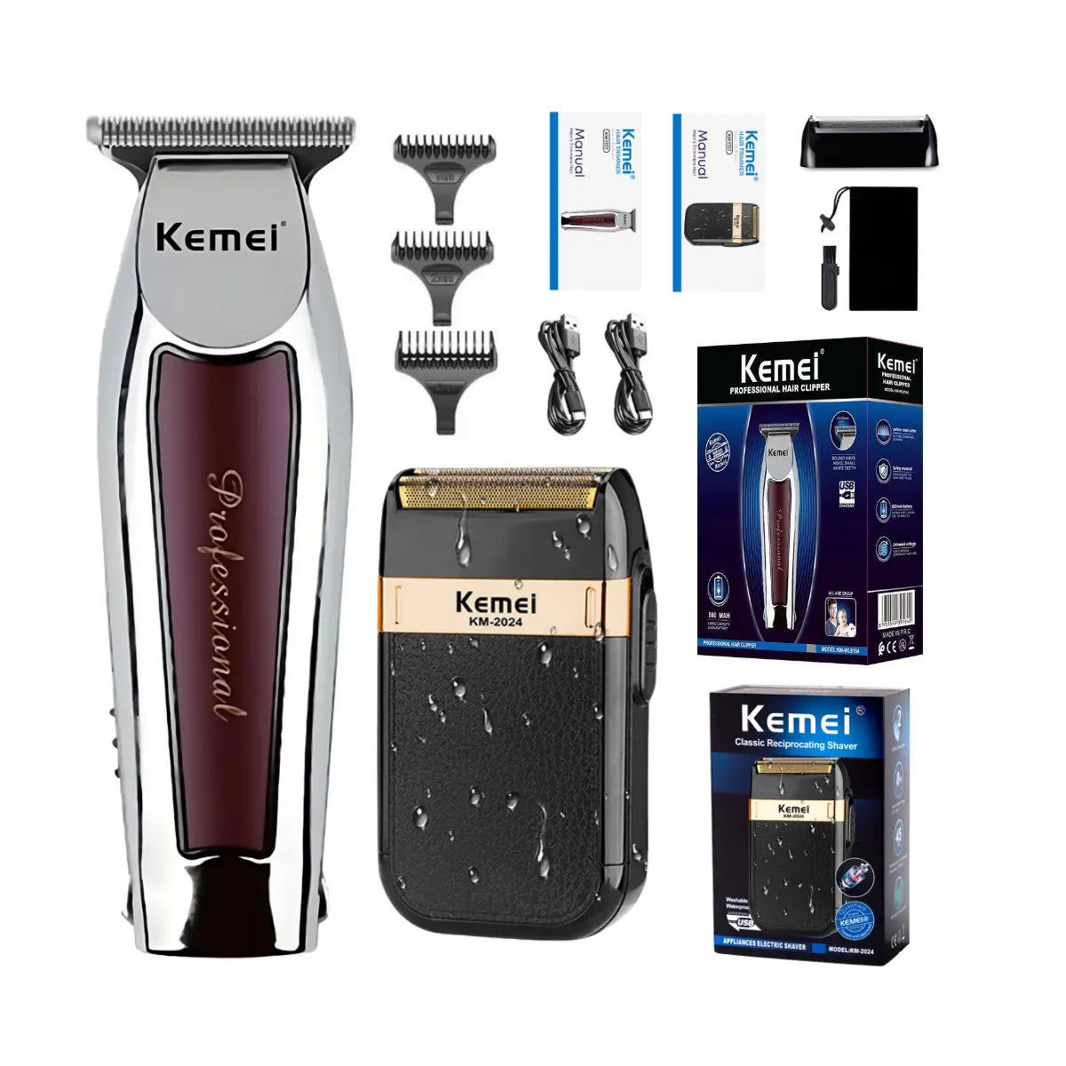 Kit Profissional Máquina de Acabamento Km-9163 + Shaver Km-2024 | Kemei ®