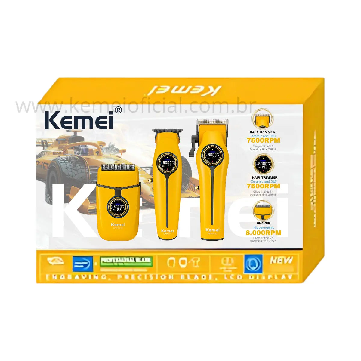 Kit Profissional Máquina de Corte + Acabamento + Shaver Km-8566 | Kemei ®