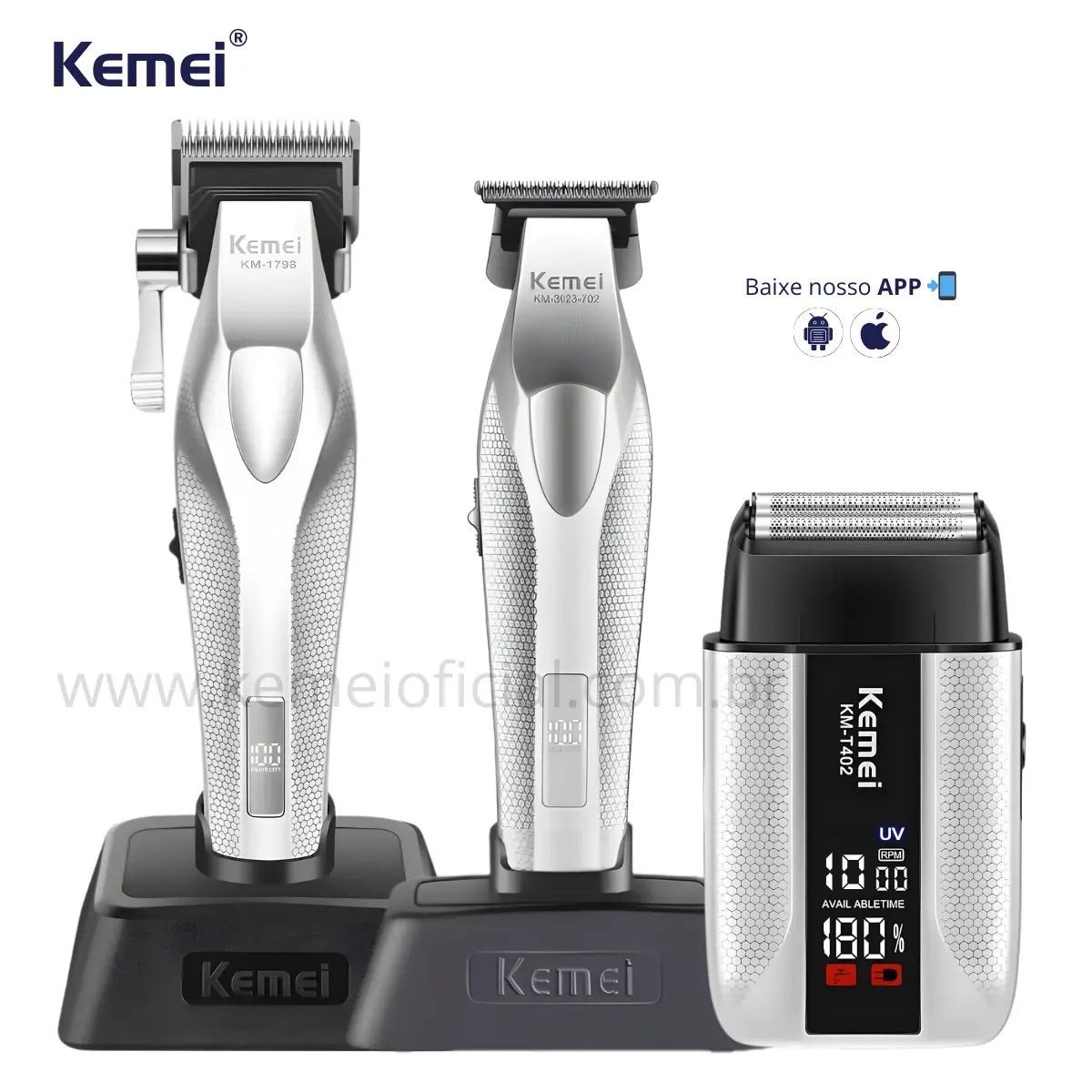 Kit Máquina de Corte Km-1798 + Acabamento Km-3023-702 + Shaver Km-T402 | Kemei ®