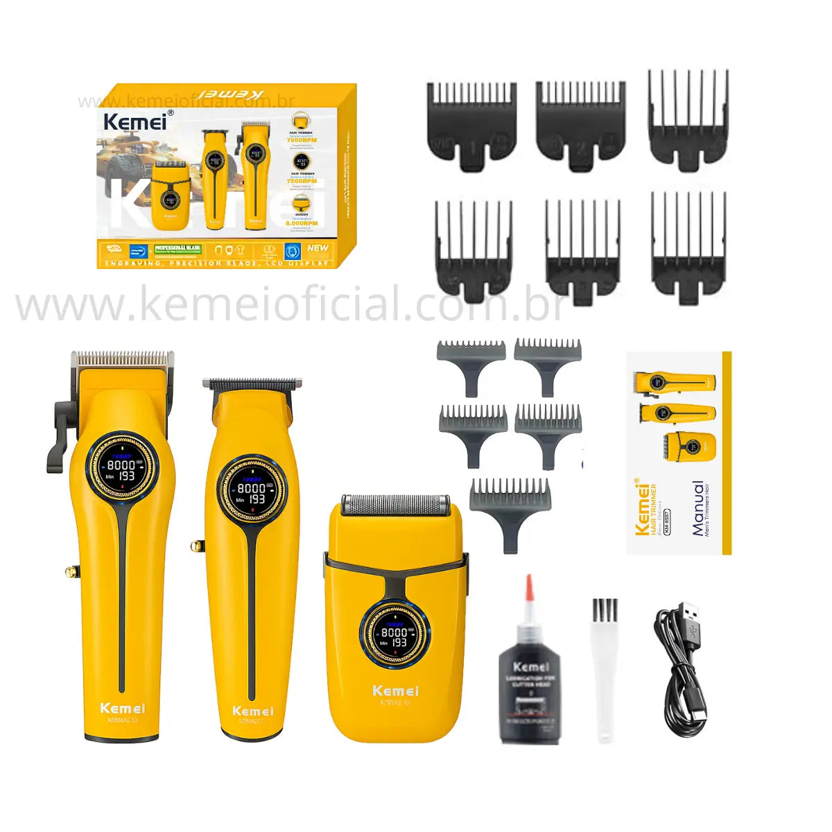 Kit Profissional Máquina de Corte + Acabamento + Shaver Km-8566 | Kemei ®